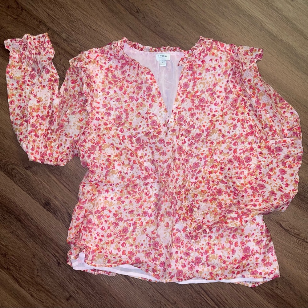 J Crew Women’s Ruffle Collar Floral Blouse (L) - Picture 4 of 7